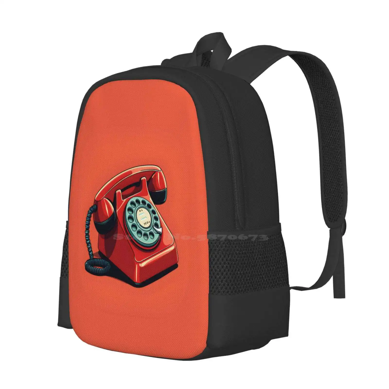 Retro Rotary Phone Hot Sale Schoolbag Backpack Fashion Bags Retro Rotary Phone Dial Red Orange Minimal 2D Graphic