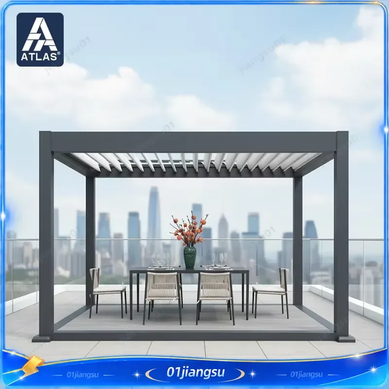 Aluminum Pergola with Opening Louvre Roof System Outdoor Gazebo Arches Arbours Garden Pavilion with Glass Door Waterproof