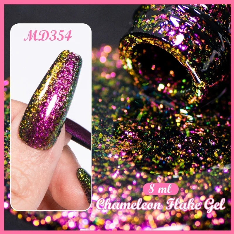 8ml Chameleon Flake Gel Nail Polish Sparkling Glitter Sequins Laser Effect Soak Off UV/LED Nail Art Gel Vernis for Manicure DIY
