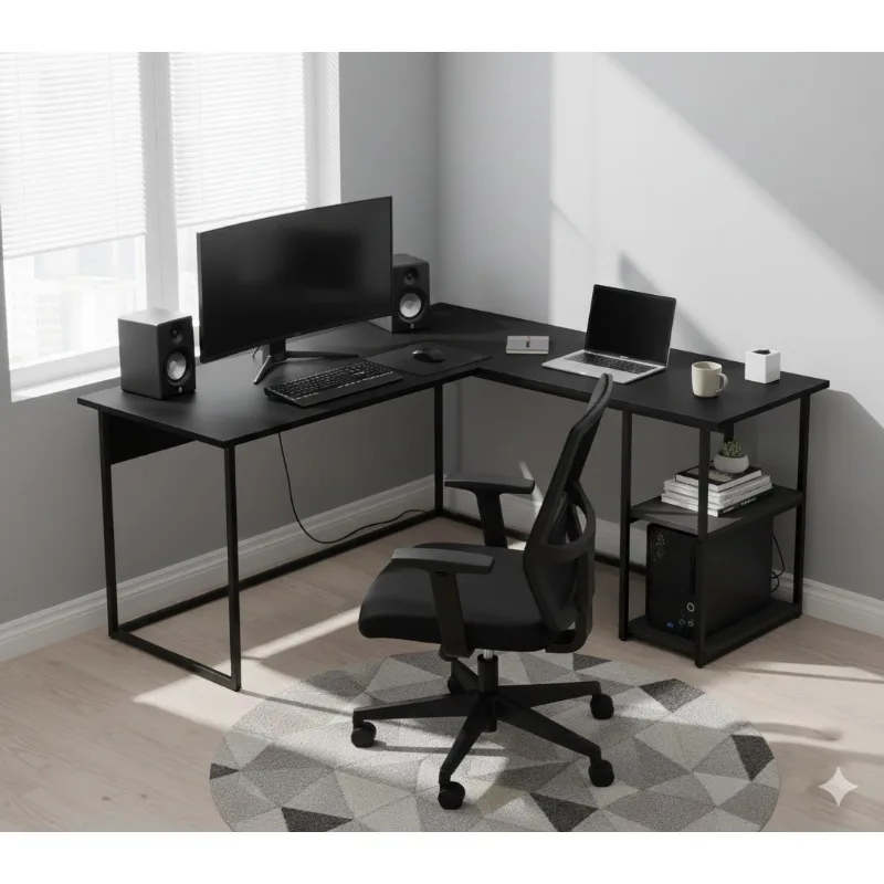 European Style Extendable Corner Computer Desk L Shape Sturdy Metal Frame Particle Board Home Office Study Workstation Wholesale