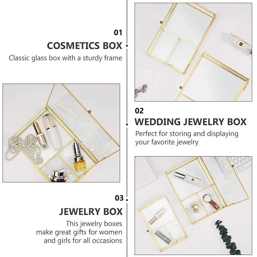 

Storage Box Jewelry Boxes Transparent Desktop Makeup Bin Display Case Drawer Containers Brass Small Travel