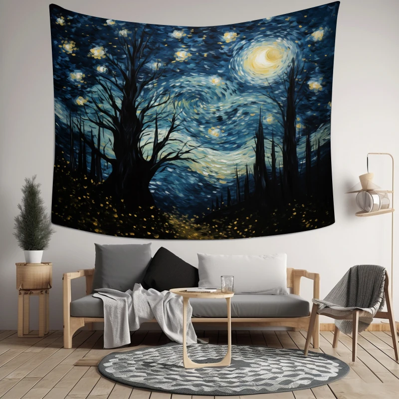 A Magical Painting To Light Up Your Room Vivid 'Starry Night' Polyester Tapestry with 100% Color Retention  Home Decor  Bohemian