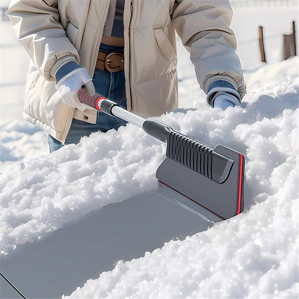A10R 3In1 Extendable Ice Scraper Front Windshield Ice Scraping Defrost Broom for Car Vehicle Snowmobiles