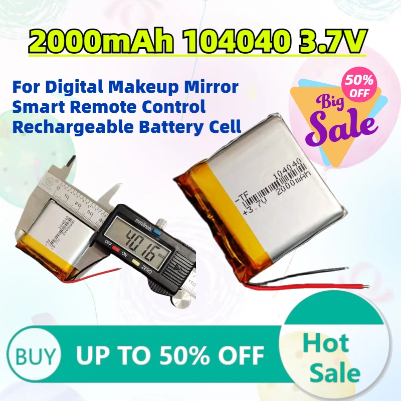 

In Stock 2000mAh 104040 3.7V Polymer Lithium Battery for Digital Makeup Mirror Smart Remote Control Rechargeable Battery Cell