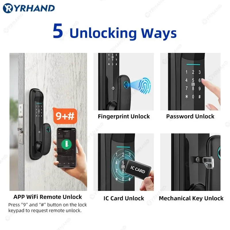 YRHAND Tuya Wifi Digital Electronic Lock For Smart Home Biometric Digital Lock Fingerprint Smart Door Lock