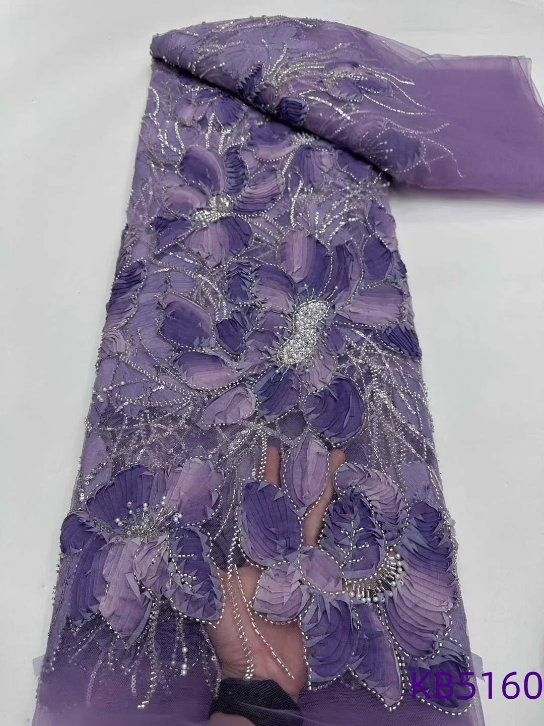 

Роскошная африканская роскошная ткань 2025 года, Оливер Грин, блестки, расшитая бисером, французская сетка, вышитое кружево для шитья свадебного платья KB5160