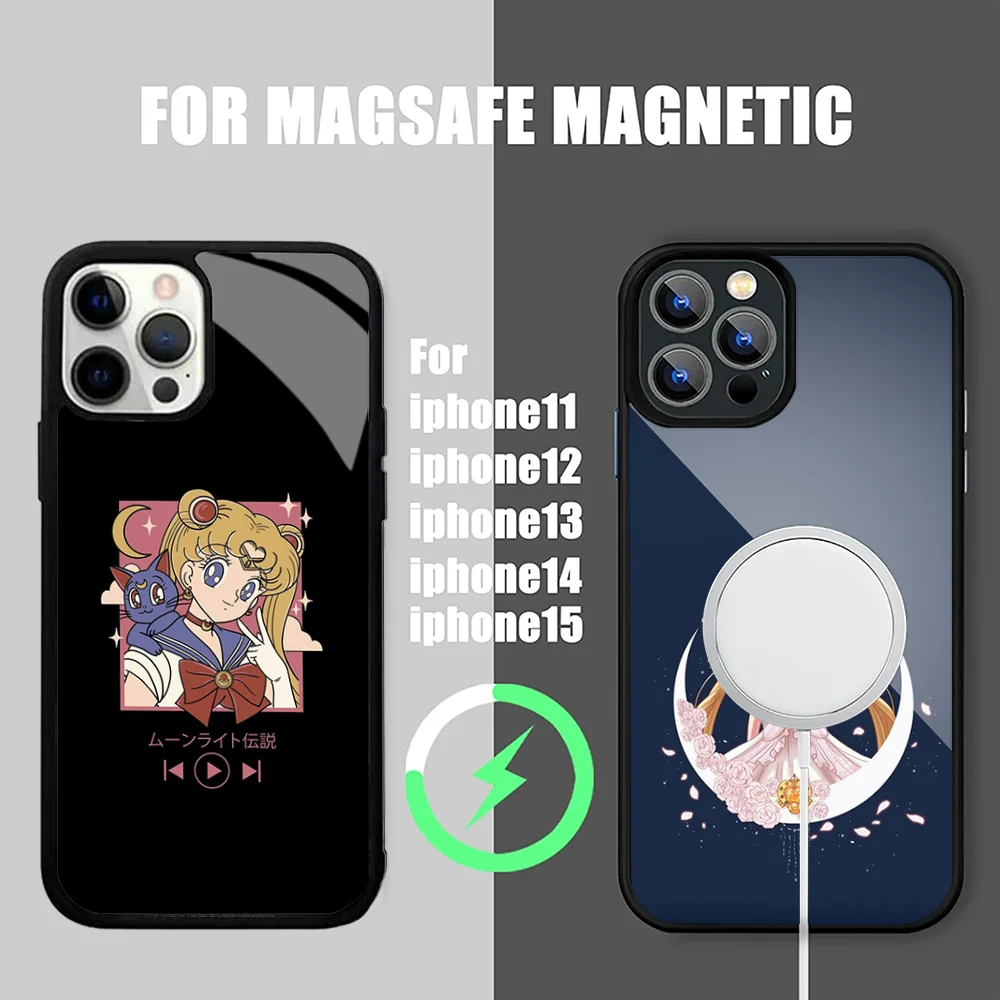 S-SailoR Cartoon Moon Phone Case For IPhone 15 14 13 Pro Max 11 12 Mini Alex Mirror For Magsafe Wireless Charging Cover