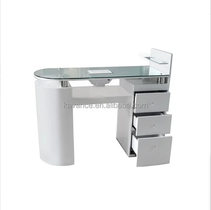 Modern Salon Furniture Glass-topped Manicure Table With Vacuum Cleaner 300 Kg Capacity, Suitable For Nail Salon Technicians