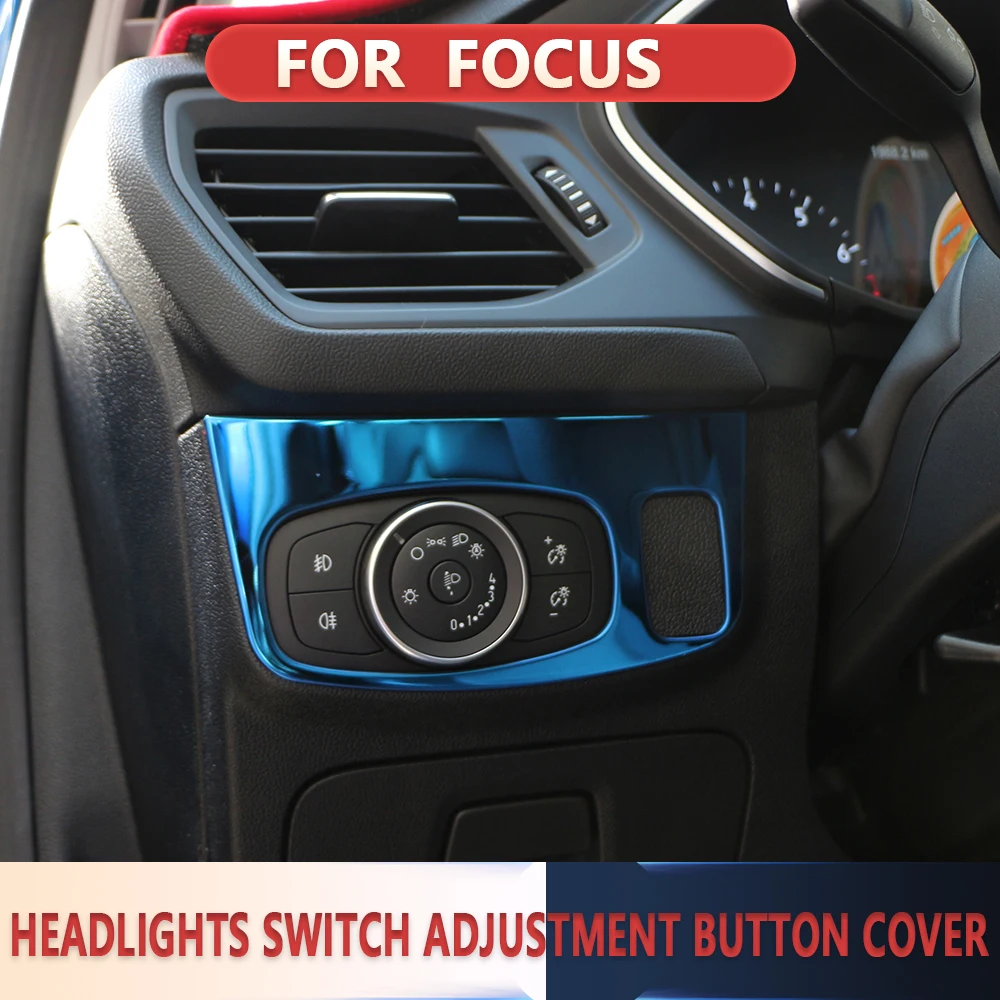 Stainless Steel Headlights Switch Adjustment Button Cover Interior Decoration Trim for Ford Focus MK4 ST Line 2019-2020 Acc.