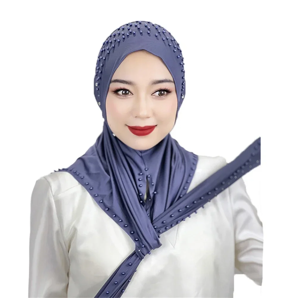 Pull On Ready Wear Instant Hijab Muslim Women Turban Islamic Arab Hat High Quality Beaded Shawl Headwrap Niqab Prayer Scarf Head