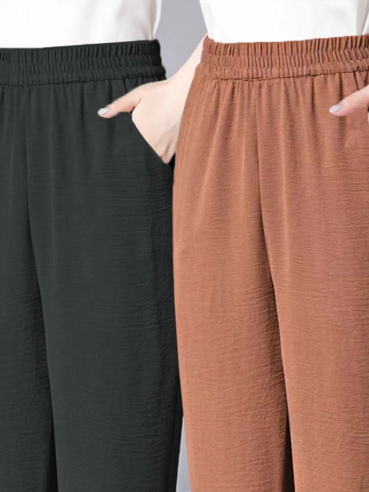 Dames taille haute glace soie chanvre mince jambe droite pantalons décontractés Harlan Sle neuf points pantalon d'été couleur Pure tenue décontracté