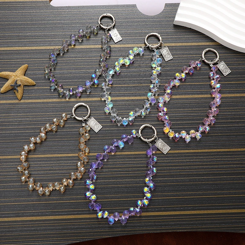 Colorful Crystal Teardrop Beaded Mobile Phone Case Chain Anti-Lost Phone Lanyard WaterCup Pendant Keychain Earphone Camera Chain