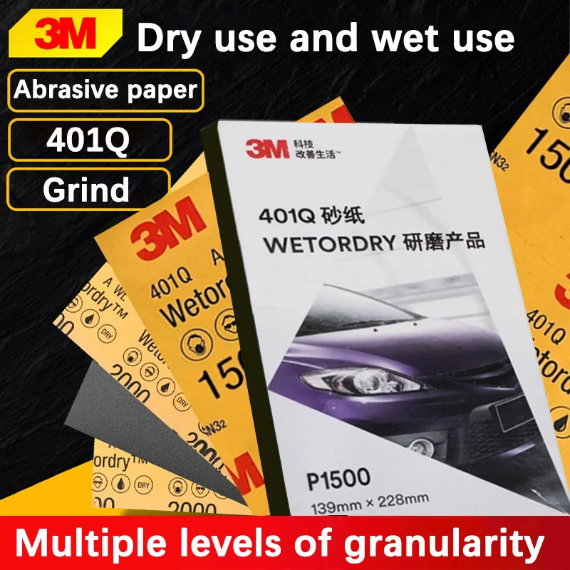 Genuine 3M 401Q Wet Sandpaper with 1500 2000 2500 grit, ideal for professional car paint scratch polishing and repainting jobs