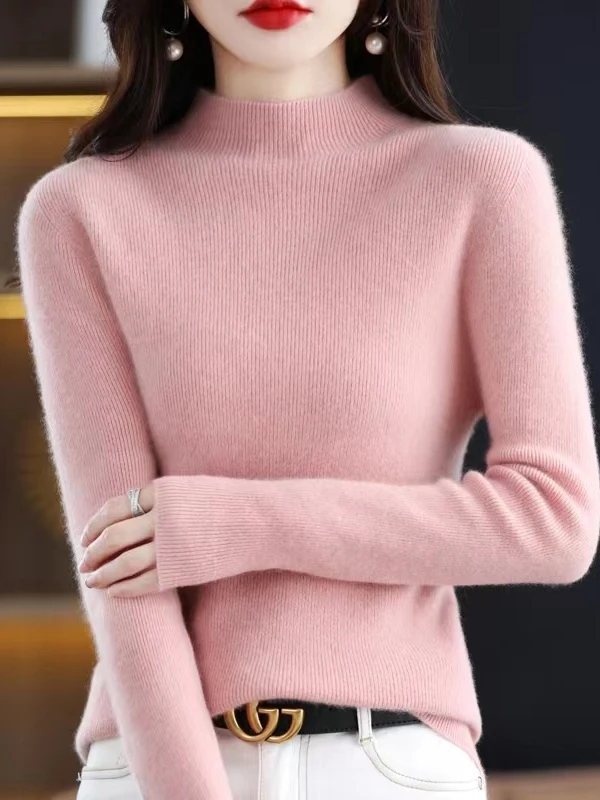 

Женский вязаный свитер из чистой шерсти с высоким воротником и длинным светом, облегающий вязаный свитер, внутренняя одежда, осенне-зимний новый топ