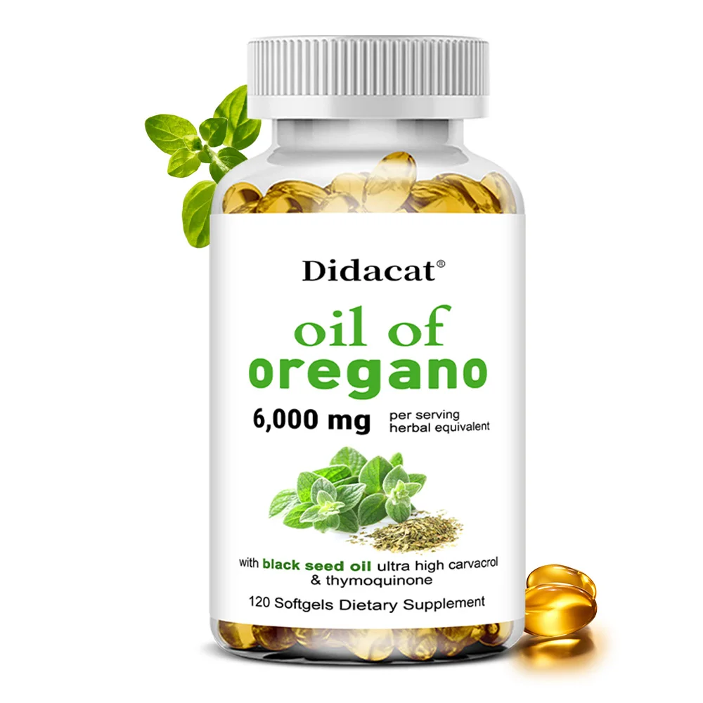 

Масло мягких гелей из орегано, 120 капсул - 2 в 1, формованное с черным семянным маслом, добавка из орегано для иммунитета и пищеварения, здоровья