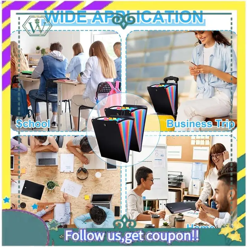 

NEW 2 Pcs Expanding File Folder, 13 Pockets Vertical File Folder Accordion File Organizer,For Classroom,Office And Travel