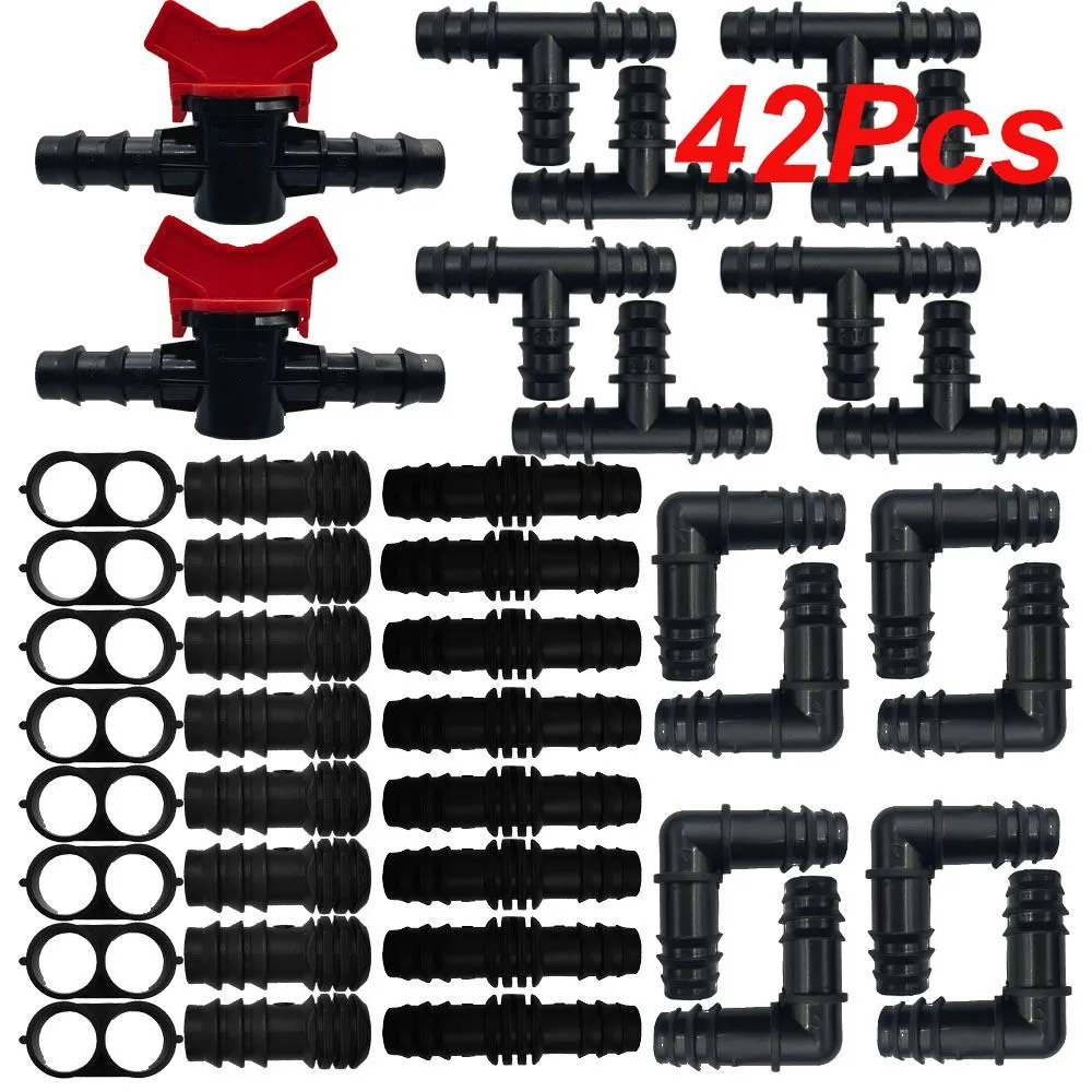 Garden Irrigation Fitting 16/20/25mm Barbed Tee Elbow Plug Water Pipe Connector Tee Elbow Coupling Cap Plug for Greenhouse Hose