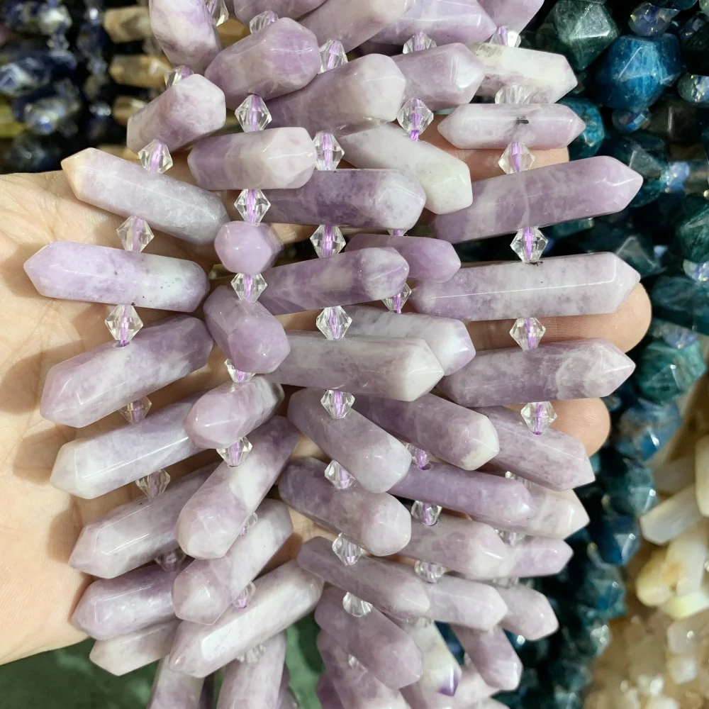 Natural Gemstones Lepidolite obsidian Double Pointed Crystal Drill Center Hole Chakra Beads For Jewelry Making DIY Bracelet Bead