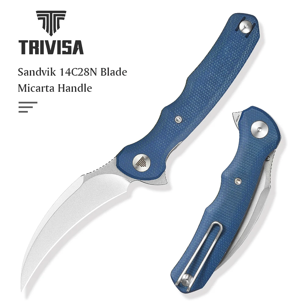 

TRIVISA Lacerta-04L EDC Pocket Folding Knife 14C28N Blade Micarta Handle, Camping Hunting Fishing Outdoor High quality Tool
