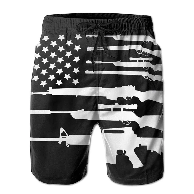 American Flag Gun Weapons Graphic Shorts Pants 3D Printing Hip Hop y2k Board Shorts Summer Hawaii Swimsuit Cool Surf Swim Trunks