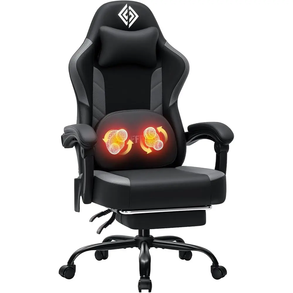 

Ergonomic 3D Massage Gaming Chair with Heated Lumbar Support and Footrest, 400lbs Capacity, Black