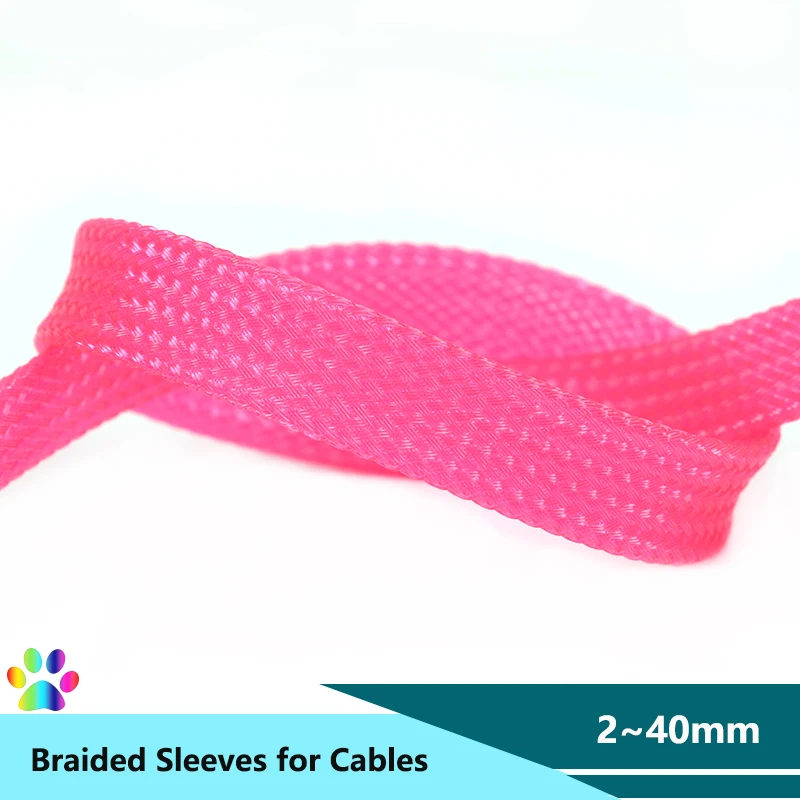 UV Pink PET Braid Sleeve 2/4/6/8/10/12/14/16/20/25/30/40mm High Density Wire Protect Case Braided Sheath For Electric Cables