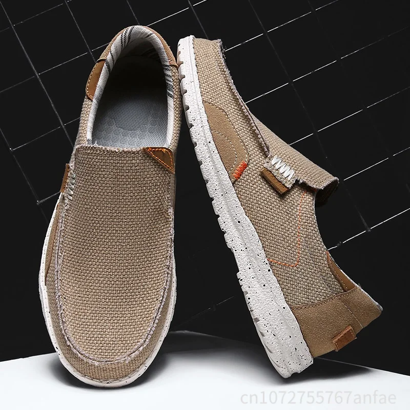 

Summer Casual Canvas Men's Shoes Slip-On Driving Shoes Versatile Wear-Resistant Breathable Low-Top Flat Heel Men Walking Zapatos