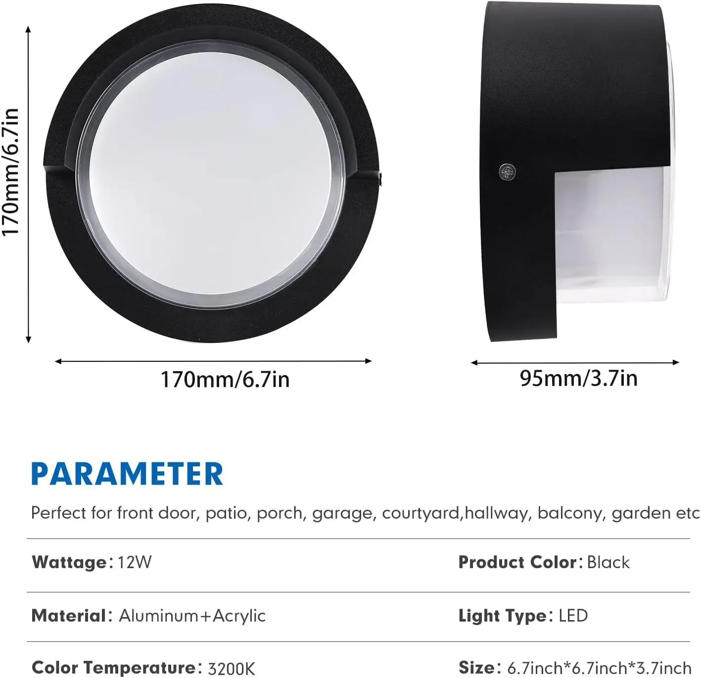 

Aiwewin Round Outdoor Sconce Lights, Low Profile Outdoor Porch Lighting, Modern Light Fixtures, 12W 3000K for Patio, Deck
