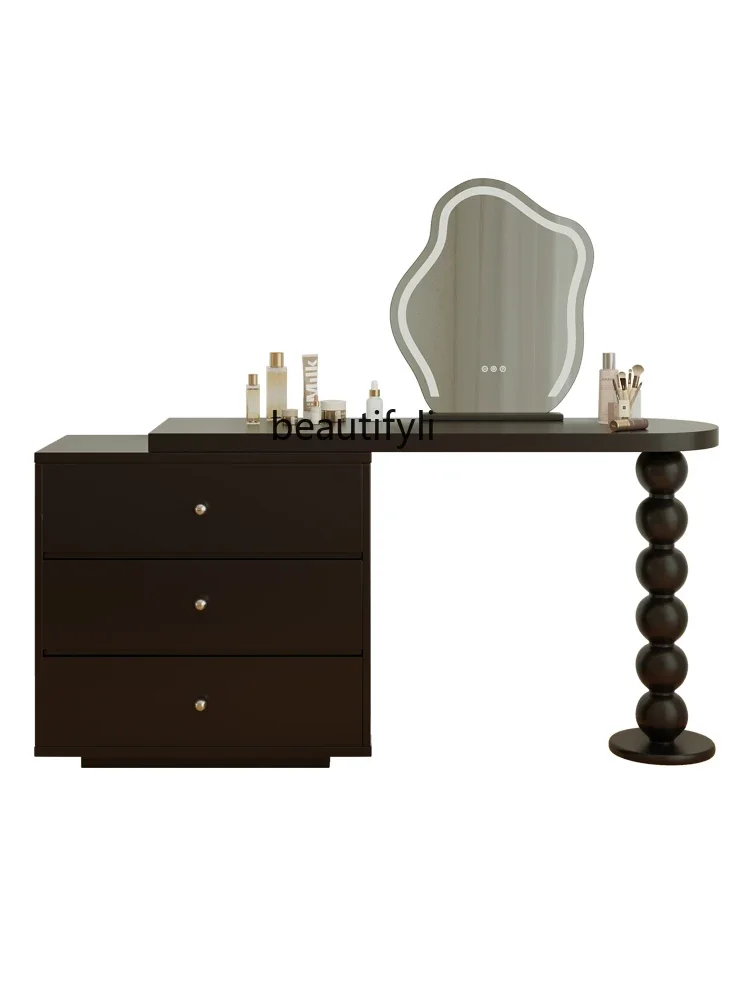 

French retro dresser chest integrated solid wood small apartment master bedroom black makeup table bedside table