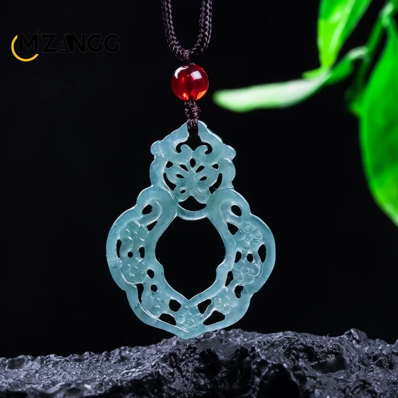 

Natural Jadeite Blue Water Fortune Prosperity Butterfly Pendant Double-Sided Openwork Elegant Jade Necklace Women's Holiday Gift