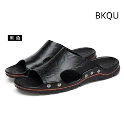 Genuine Leather Slippers for Men Casual Big Size Wear-Resistant Non-slip Fashion Flat Breathable Comfortable Shoes Summer Main