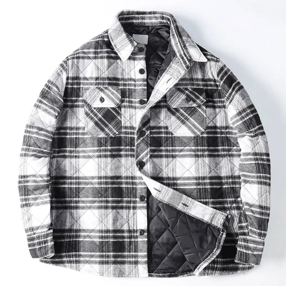 Fall Winter Plaid Shirts For Mens Thick Warm Checked Shirt Jacket Casual Long Sleeve Quilted Shirt Coats Big & Tall EUR/US Size