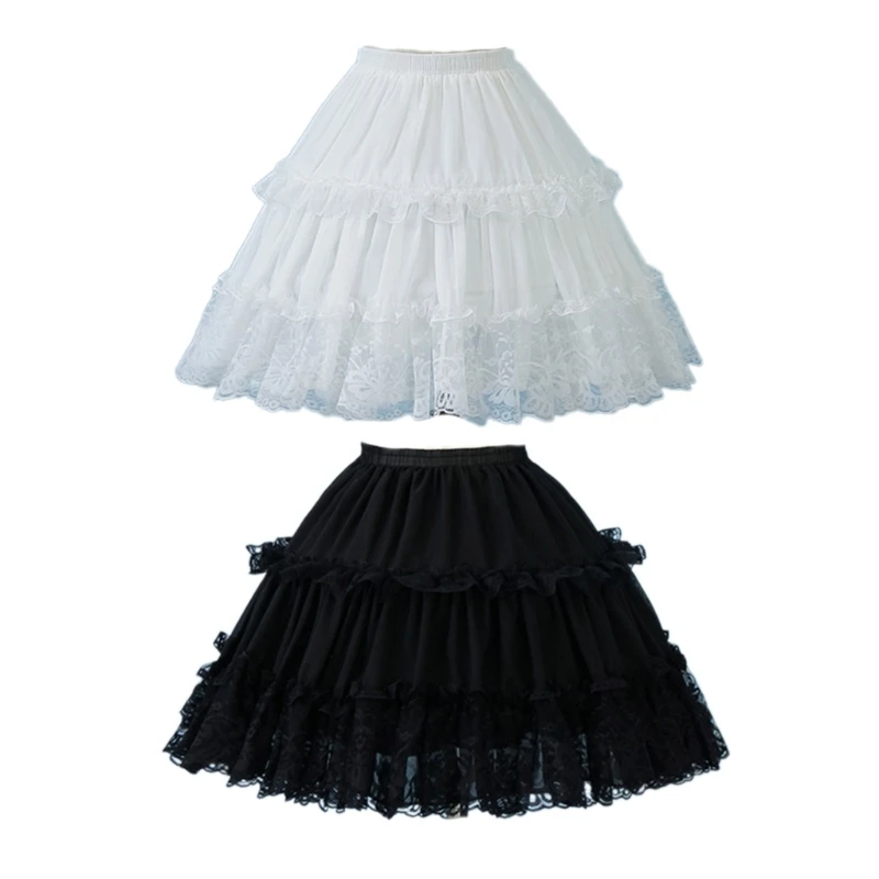 Thắt lưng co giãn dành cho nữ 2 vòng Petticoat Ruffle ren ngắn nửa trượt váy lót