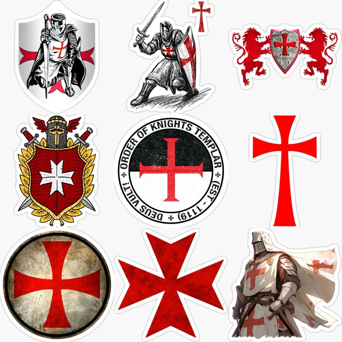 

Knight Templar Crusader Red Cross Deus Vult Badge Sticker for Car Window Truck Fridge Wall Door Table Helmet Off-road Bicycle