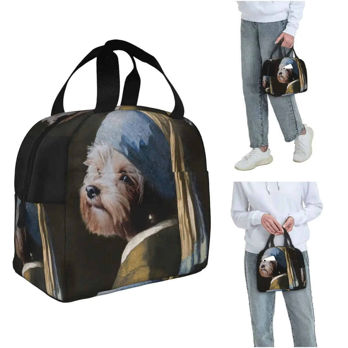 Yorkshire Terrier Yorkie With A Pearl Earring Insulated Lunch Bag for Women Children Leakproof Food Boxes Thermal Lunch Box Tote
