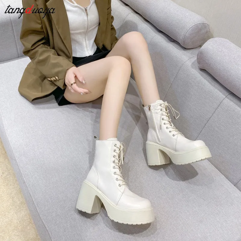 Winter Platform Short Plush Women Short Boots Fashion Ladies Elegant Lace Up Ankle Boot Outdoor Thick Bottom Motorcycle Boots