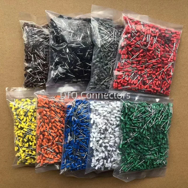 1000pcs/Pack E0508 E7508 E1008 E1508 E2508 Insulated Ferrules Terminal Block Cord End Wire Connector Electrical Crimp Terminator