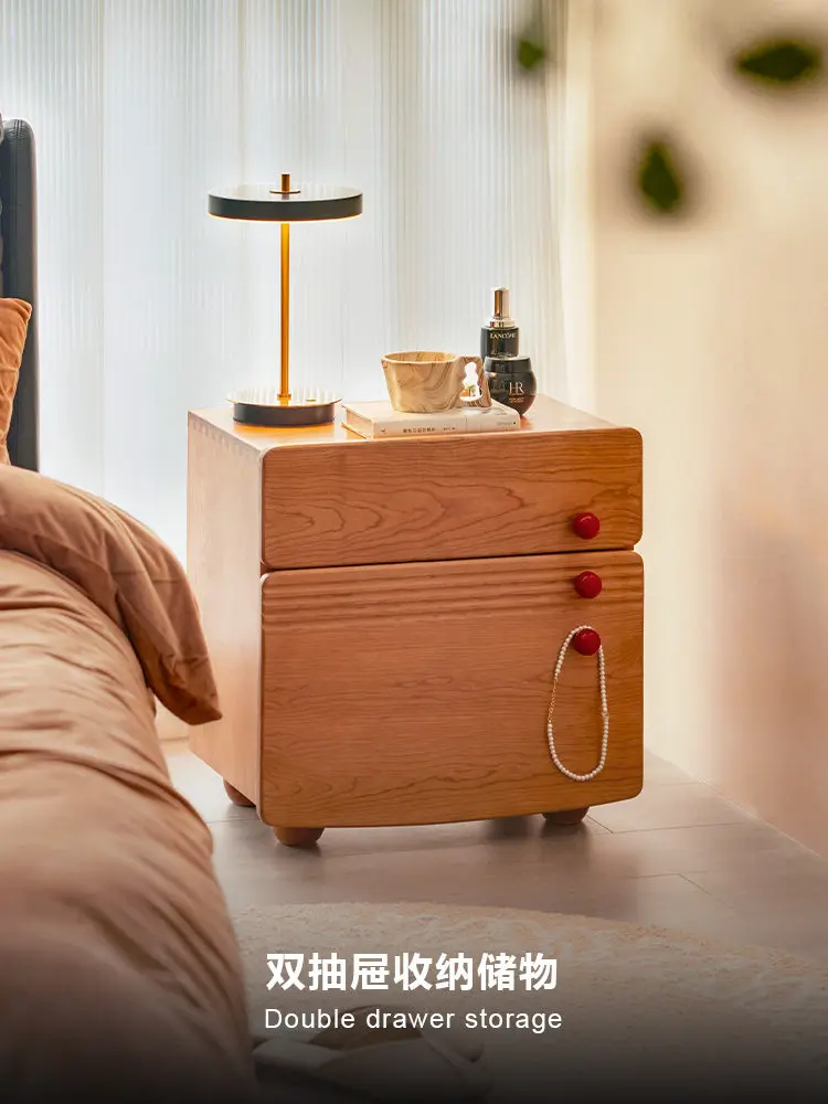 Solid wood bedside table Bedroom bedside Small apartment storage cabinet Cherry wood sofa side cabinet Large capacity locker