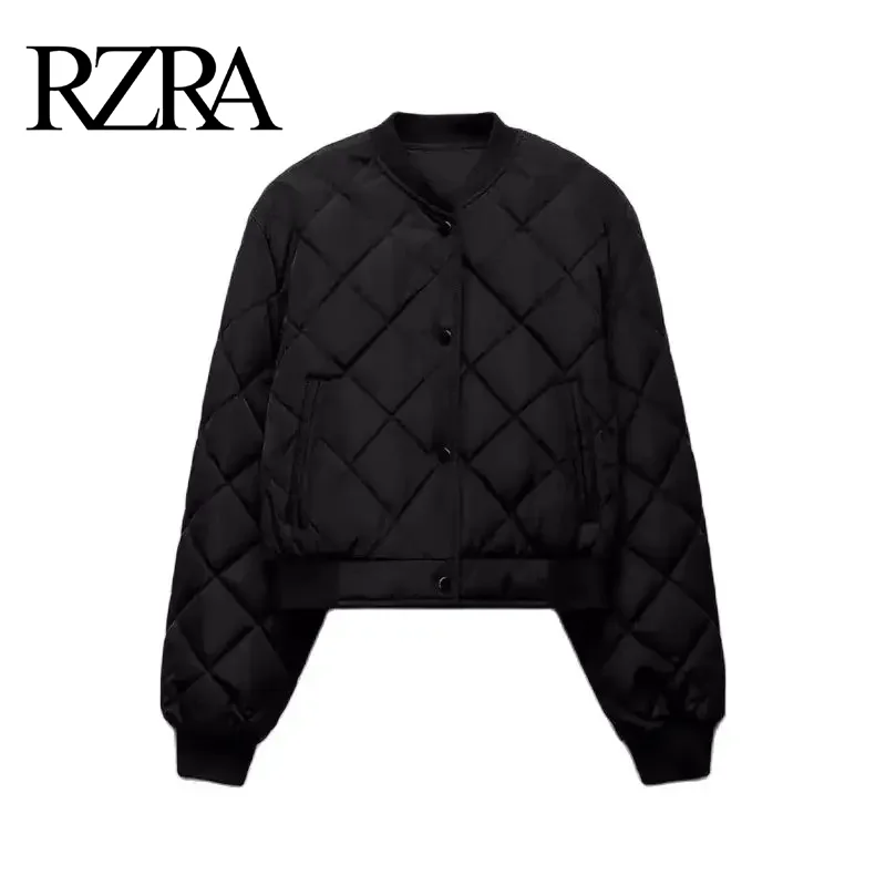 

RZRA2024 autumn and winter new women's original diamond quilted pilot cotton jacket short commuting all-match solid color