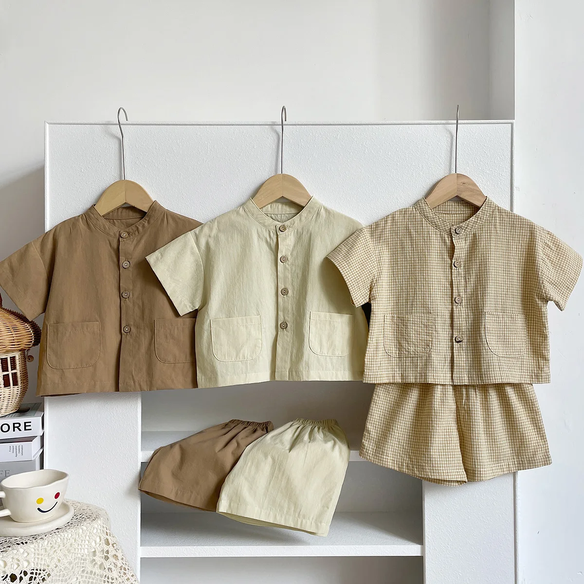 Spring Summer Kids Suit Clothes 3 Solid Colors Short-sleeve Shirt ➕ Short Pant 2pcs Kids Set 1-5 Y