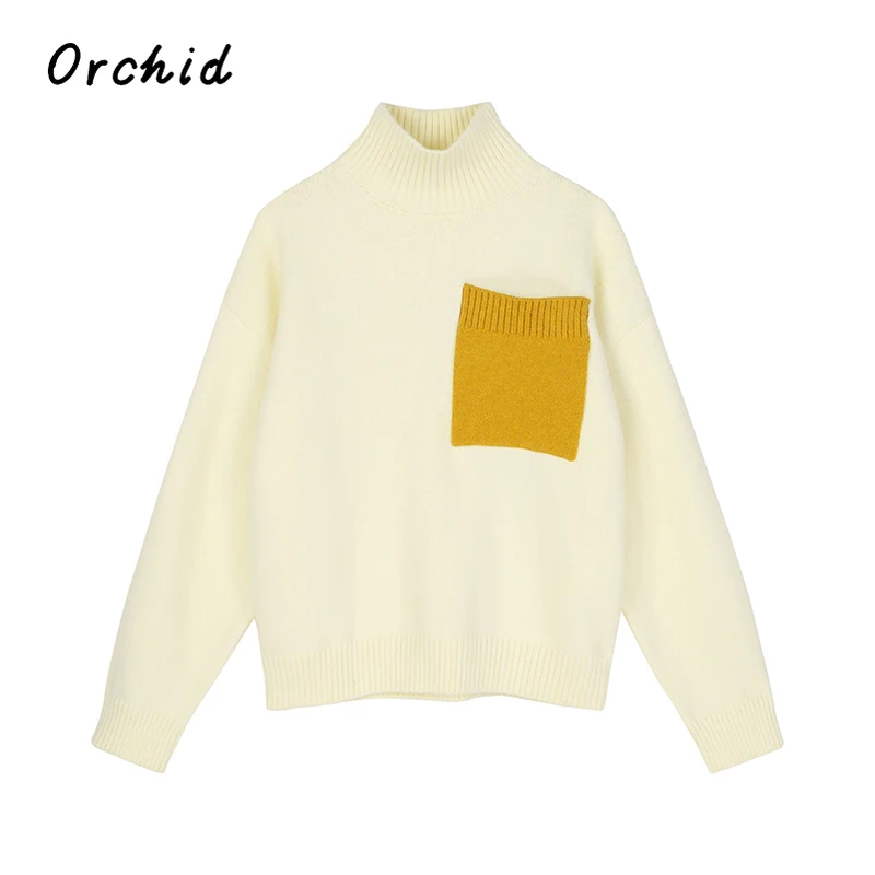 

Fashion Simple Classical Knitted Sweater O-Neck Mori Girl Half Turtleneck Pullovers Colors Mixed Baggy Chic Autumn Winter 2023