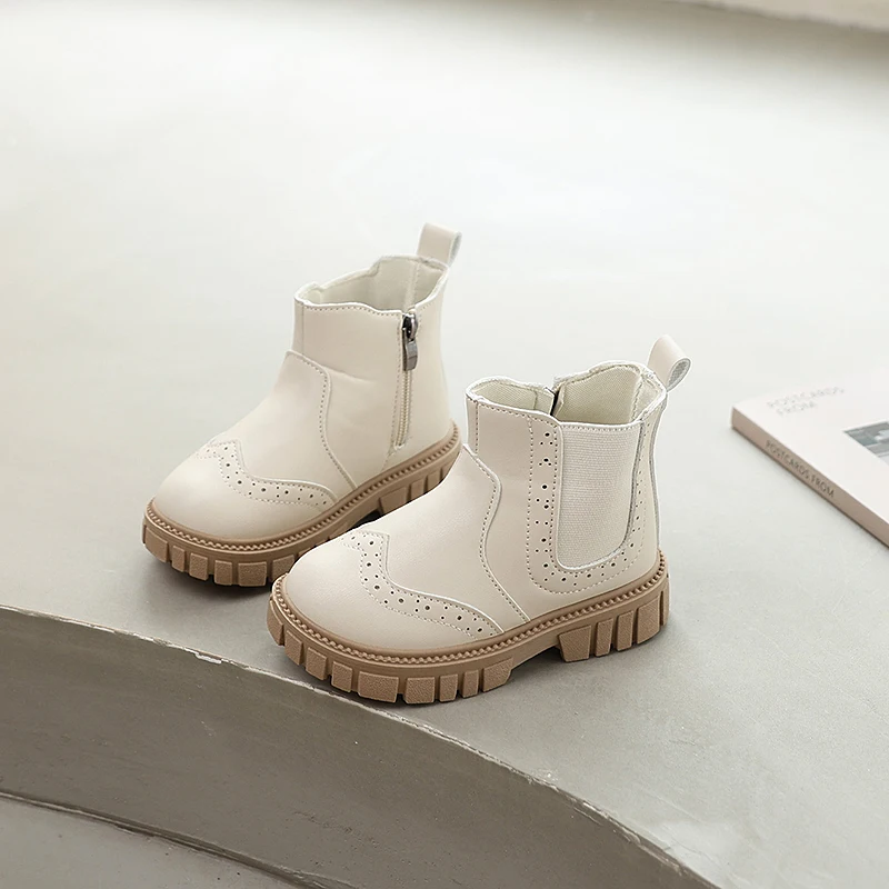 

Fashion Children Ankle Boots 2025 Causal Girls School Classic Boots Solid Color Round-toe Kids Simple Short Leather Boots Zipper