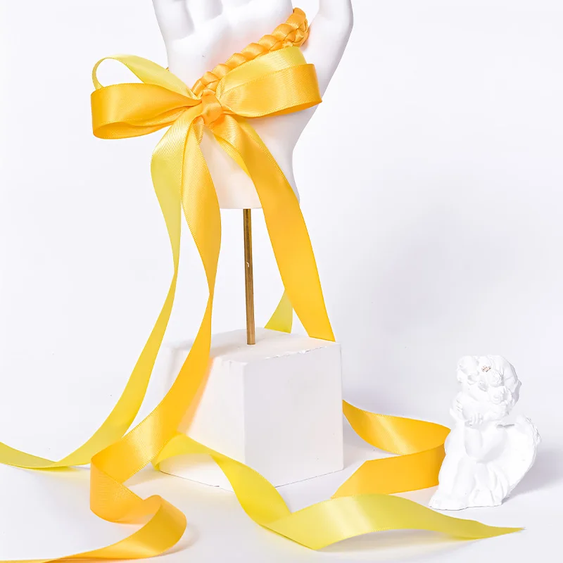 YAMA 25 28 32 38 mm 100yards/lot Double Face Satin Ribbon Light Dark Yellow for Party Wedding Decoration Handmade Rose Flowers