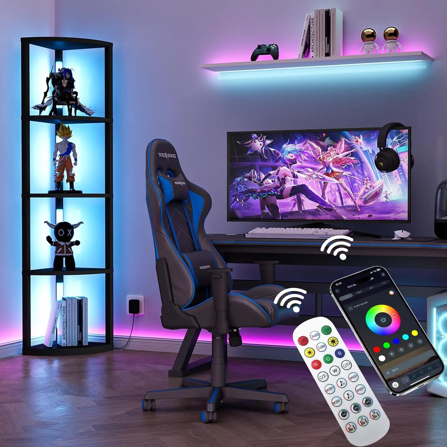 

5-Tier Corner Shelf with Dimmable LED Light, Adjustable Colors & Remote Control for Home Decor