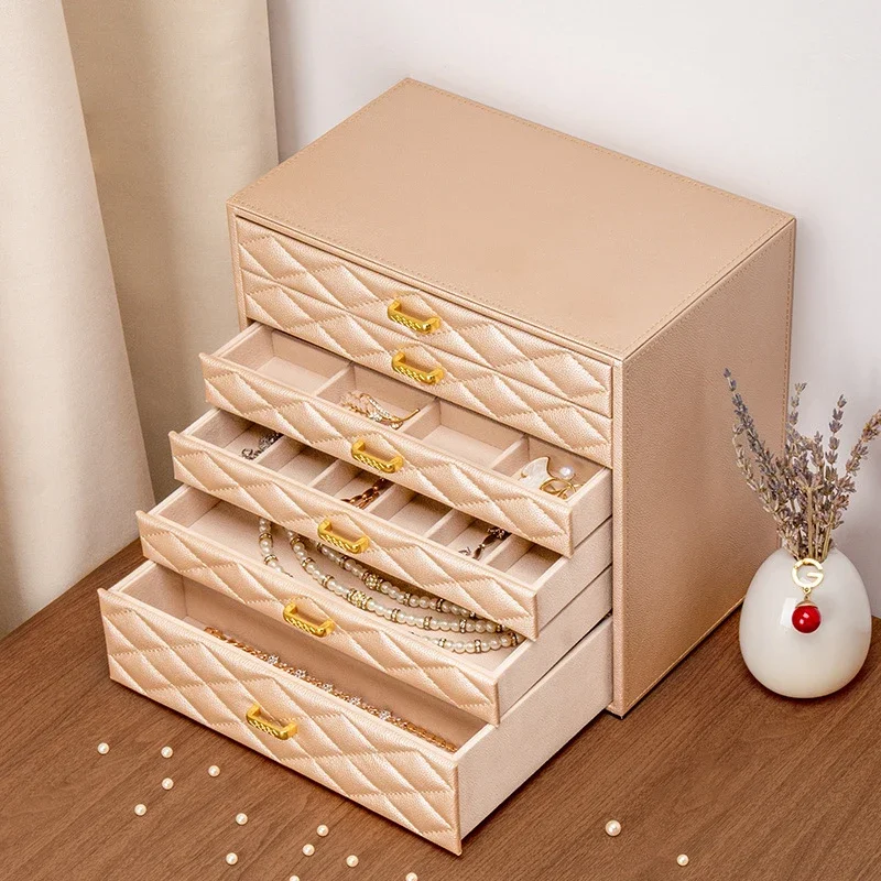 Luxury Leather Jewelry Box 6/10 Layer Large Capacity Organizer Box Bracelet Earrings Necklace Storage Boxes Home Decoration Gift