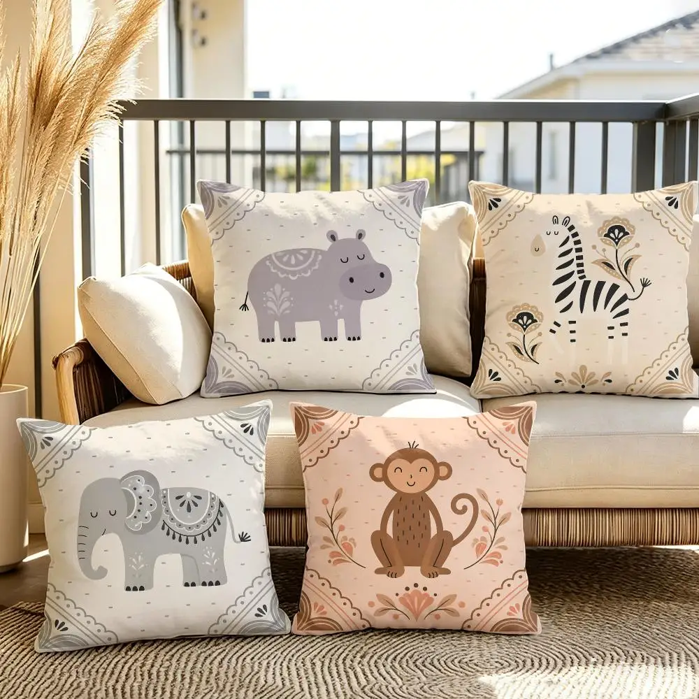 Jungle Cartoon Animal Nursery Cushion Cover Soft Short Plush Throw Pillow Cover Cushion Case for Sofa Bedroom Home Decor Gift