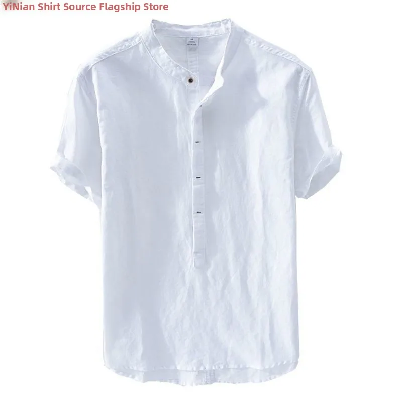 Linmei Cotton Lin メンズ 夏用 オルト スタンドカラー イルト 薄手 韓国版 トレンディ レトロ Linmei カジュアル 多用途トップ