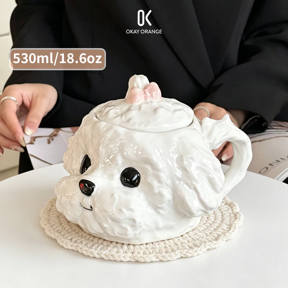 Mug en céramique 3D chien mignon avec couvercle 530ml/18.6oz Grande capacité Tasse à café Maltese Esthétique Kawaii Tasse à thé et à eau Cadeau pour elle
