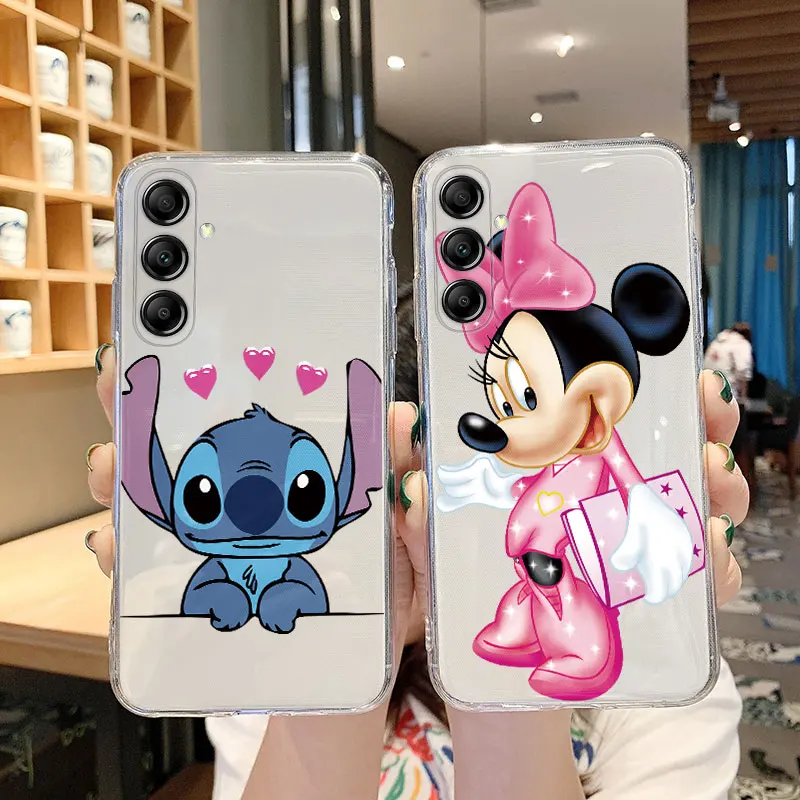 Phone Case For Samsung M55 F55 C55 5G Couple Cartoon Mickey Minnie Mouse Stitch Silicone Clear Transparent Bumper Siling Cover