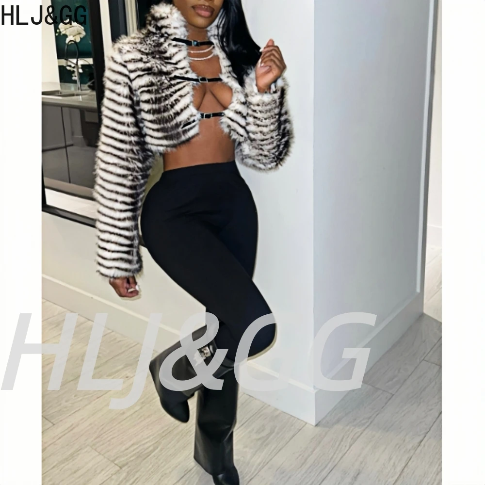 HLJ&GG 秋冬新作 ファー ホロー ジャケット ツーピースセット レディース 長袖 クロップトップ スキニーパンツ セットアップ ファッション ストリートウェア